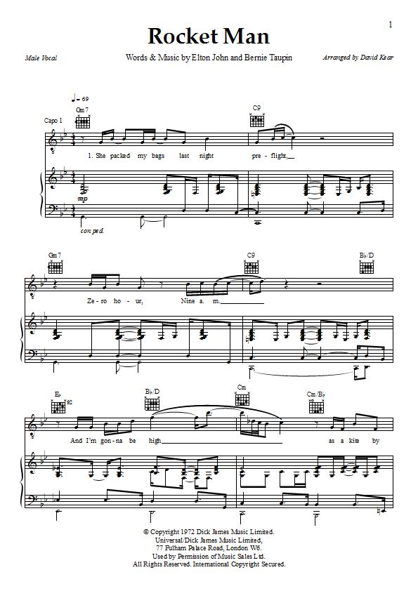 Elton John - Rocket Man Piano / Vocal Sheet Music : Sample Image for New Zealand